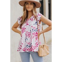 Spotted Print Ruffled V Neck Tank Top - S