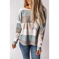 Azura Exchange Ribbed Color Block Long Sleeve Top with Pocket - M