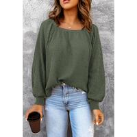 Azura Exchange Puff Sleeve Waffle Knit Top - S