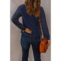 Blue Sheer Stripe V-Neck Top - M
