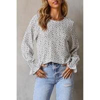 Azura Exchange Floral Printed Crinkled Ruffled Bubble Sleeve Blouse - S