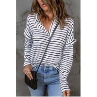 Azura Exchange Striped Print Ruffled Buttoned Top - L