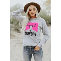 Azura Exchange Color Block Long Sleeve Top with Cowboy Steer Skull Print - S
