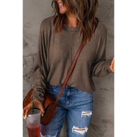 Brown Fiery Solid Color Patchwork Long Sleeve Top - L