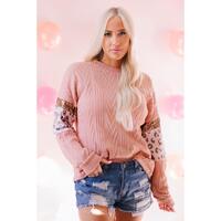 Azura Exchange Sequin Splicing Sleeves Knit Top - M