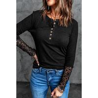 Azura Exchange Lace Hem Sleeve Button Top - S