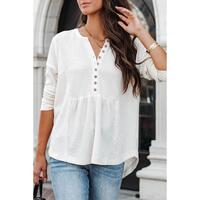 Azura Exchange Waffle Knit Half Button Henley Top - L
