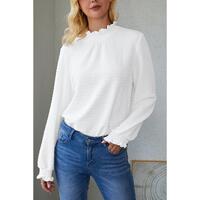 Azura Exchange Frilled Textured Bishop Sleeve Blouse - L
