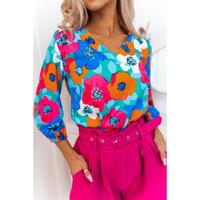 Azura Exchange Floral Print V Neck Blouse - S