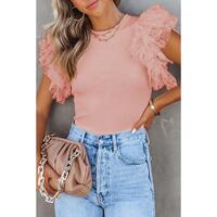 Azura Exchange Ruffle Sleeve Ribbed Knit Top - L