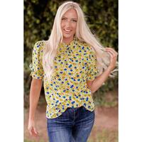 Azura Exchange Floral Ruffle Mock Neck Blouse - L