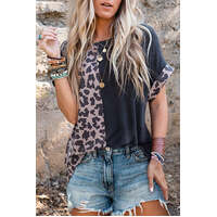 Azura Exchange Leopard Patchwork Short Sleeves Top - M