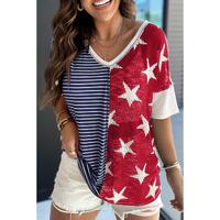 Azura Exchange Stripes Stars Print Knit Short Sleeves Top - XL