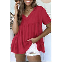 Azura Exchange Frayed V Neck Ruffled Blouse - M