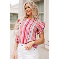 Azura Exchange Abstract Print Ruffle Sleeve Blouse - L