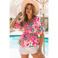 Azura Exchange Flower Print Puff Sleeve Peplum Top - M