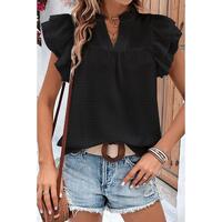 Azura Exchange Ruffle Flutter Sleeve Notch Neck Top - L
