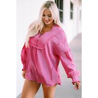Azura Exchange Retro Frilled Seam Crinkle Puff Sleeve Blouse - L