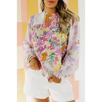 Azura Exchange Patchwork Lace Trim Blouse - M