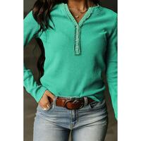 Azura Exchange Waffle Knit Henley Top - L