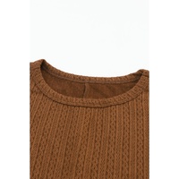 Orange Faux Knit Jacquard Puffy Long Sleeve Top - S