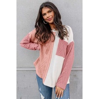 Peach Blossom Long Sleeve Colorblock Chest Pocket Textured Knit Top - M