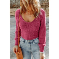 Rose U Neck Textured Long Sleeve Top - XL