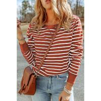 Azura Exchange Striped Print Ribbed Trim Top - M