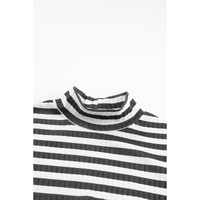 Black Striped Print Textured Knit Long Sleeve Tee - XL