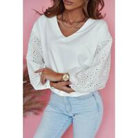 Azura Exchange Embroidered Patchwork Puff Sleeve Blouse - M