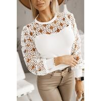 Azura Exchange Floral Lace Splicing Long Sleeve Top - XL