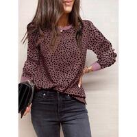 Azura Exchange Spotted Print Round Neck Long Sleeve Top - L