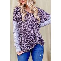 Azura Exchange Leopard Print Drop Shoulder Patchwork Sleeve Top - L