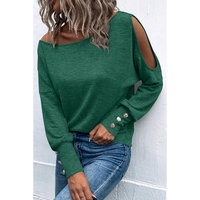 Green Asymmetrical Cut Out Buttoned Long Sleeve Top - L