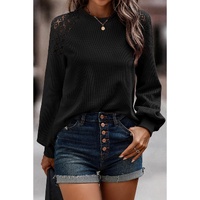 Black Lace Long Sleeve Textured Pullover - XL
