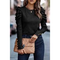 Azura Exchange Buttoned Puff Long Sleeve Sheath Top - L