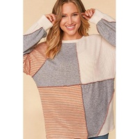 Multicolor Exposed Seam Colorblock Oversized Knit Top - L