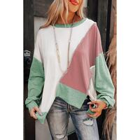 Azura Exchange Colorblock Stitching Irregular Hem Long Sleeve Top - L