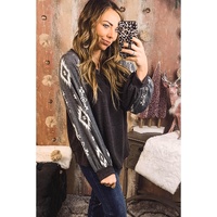 Black Western Print Patch Long Sleeve Top - S