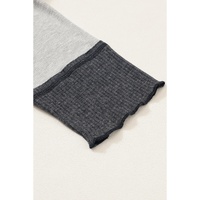Gray Colorblock Seamed Ribbed Henley Hoodie - S