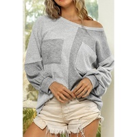 Gray Contrast Patchwork Double Chest Pocket Top - L