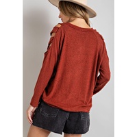 Orange Cutout Cold Shoulder Long Sleeve Top - S