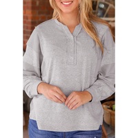 Gray Waffle Patchwork Dolman Sleeve Henley Top - L