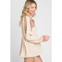 Apricot Oversized Knit Top With Waffle Contrast - M