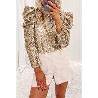 Azura Exchange Sequin Mock Neck Bubble Sleeve Top - XL