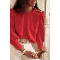 Red Button Tab Detail Long Sleeve Top - L