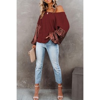 Biking Red Sequin Patchwork Sleeve Open Back Waffle Knit Top - L