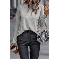 Gray Side Buttons Crew Neck Knit Top - M