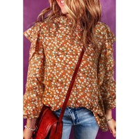 Orange Ruffle Collar Long Sleeve Peplum Top - L