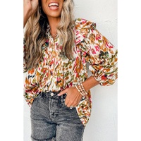 Multicolour Abstract Print 3/4 Puff Sleeve Ruffle Blouse - M
